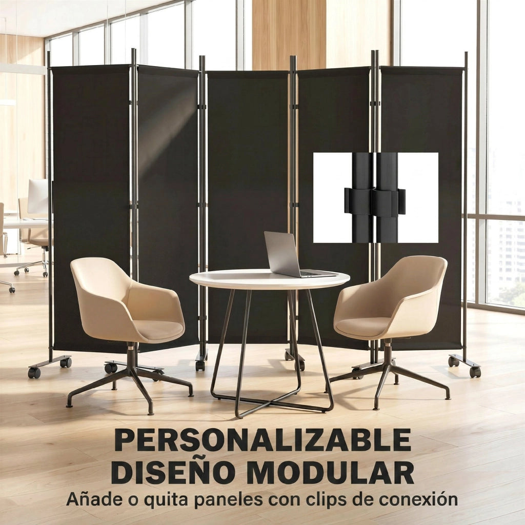 Biombo Separatore 5 Pannelli 12 Ruote ¨C zephmum ¨C Nero 252x170 cm