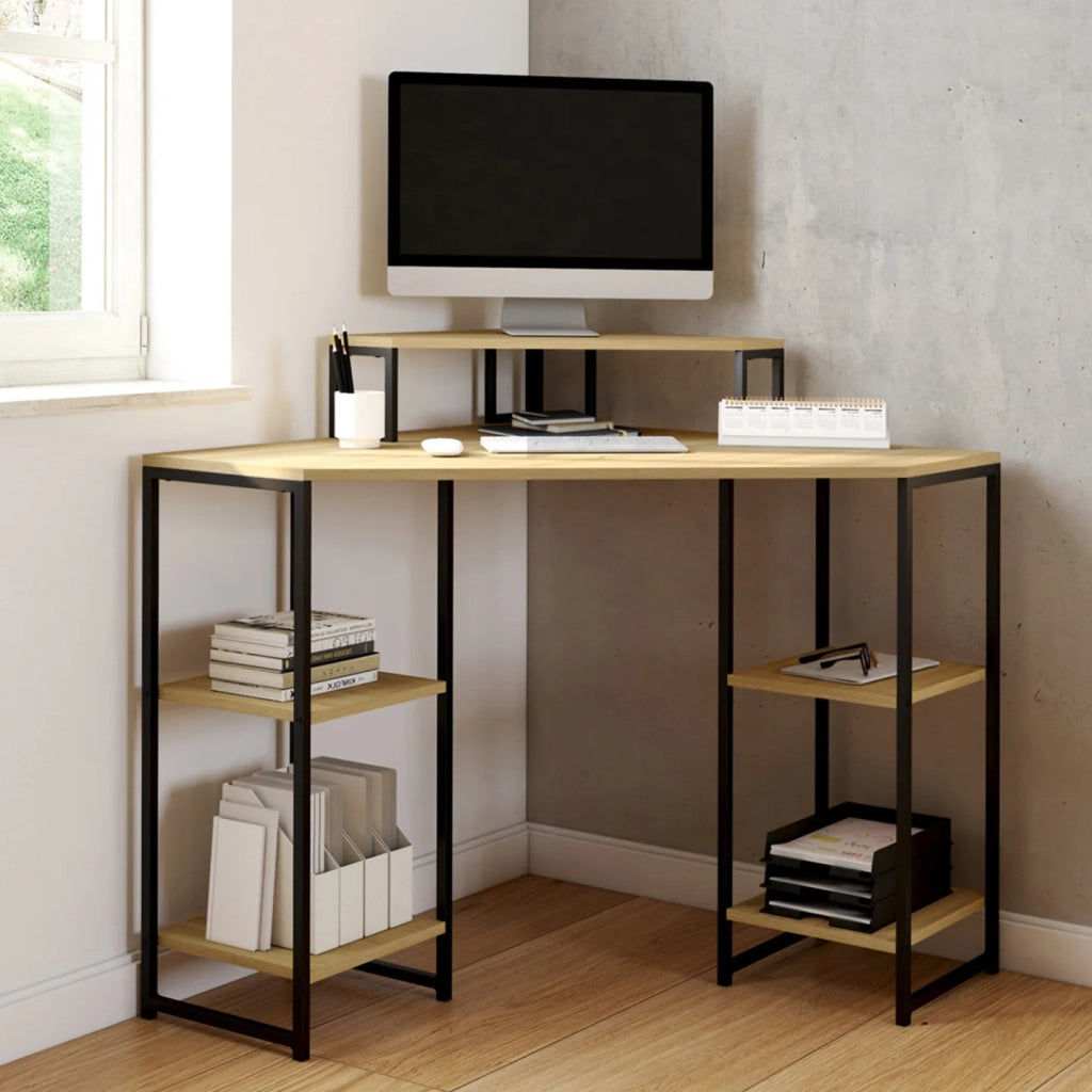 IDMarket - DETROIT Scrivania angolare salvaspazio per computer con spazio di archiviazione