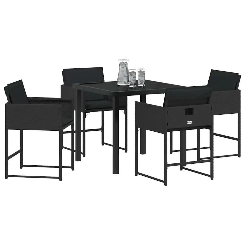 Set da Pranzo per Giardino con cuscino 5 pcs Nero polyrattan 3380008