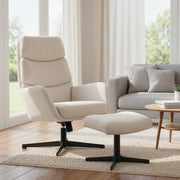 POLTRONA con poggiapiedi, schienale alto, base in metallo, beige