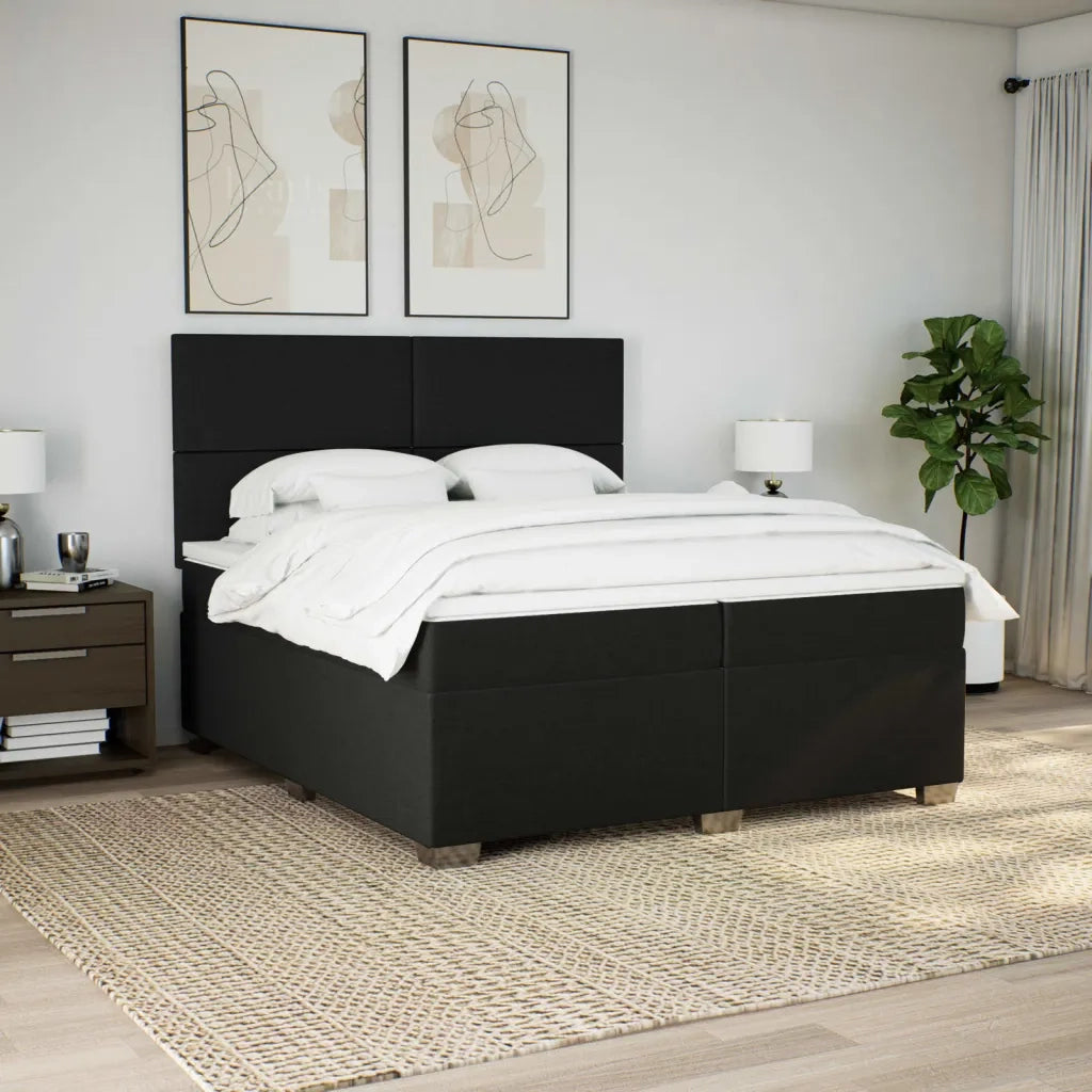 Giroletto a Molle con Materasso Nero 200x200 cm in Tessuto