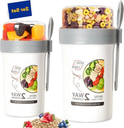 Bicchieri to go per muesli 2 pezzi - bicchiere yogurt 760 ml + 560 ml - bicchiere to go per muesli con cucchiaio - bicchiere per picnic per muesli (bianco)