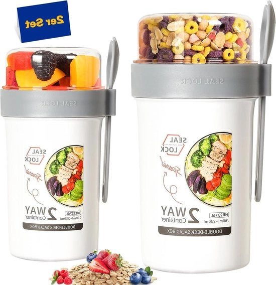 Bicchieri to go per muesli 2 pezzi - bicchiere yogurt 760 ml + 560 ml - bicchiere to go per muesli con cucchiaio - bicchiere per picnic per muesli (bianco)