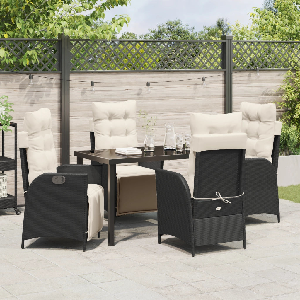 Set da Pranzo da Giardino da 5 Pezzi Rattan Nero Polietileno