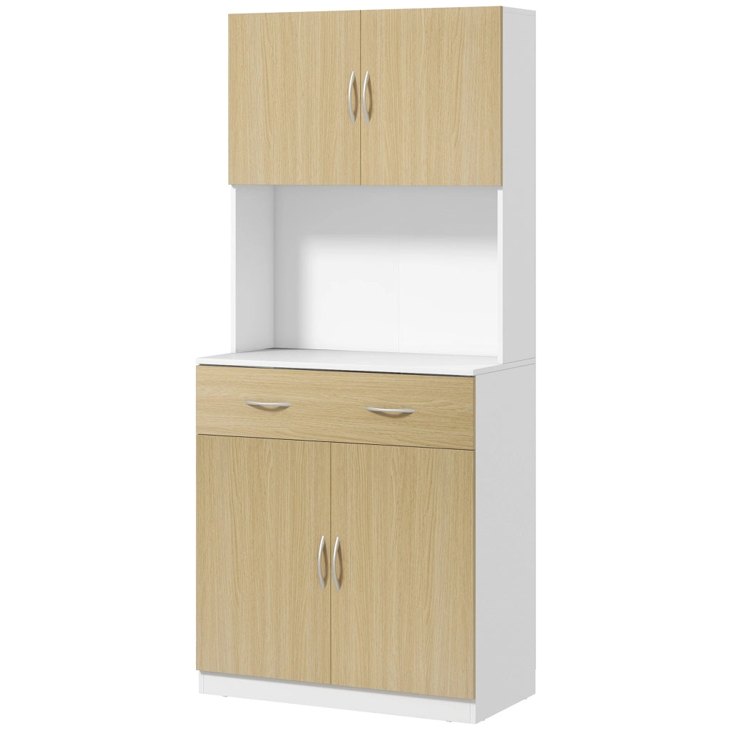 Credenza Cucina con Armadietti a 2 Ante e Cassetto, 80x40x180cm, Colore Legno