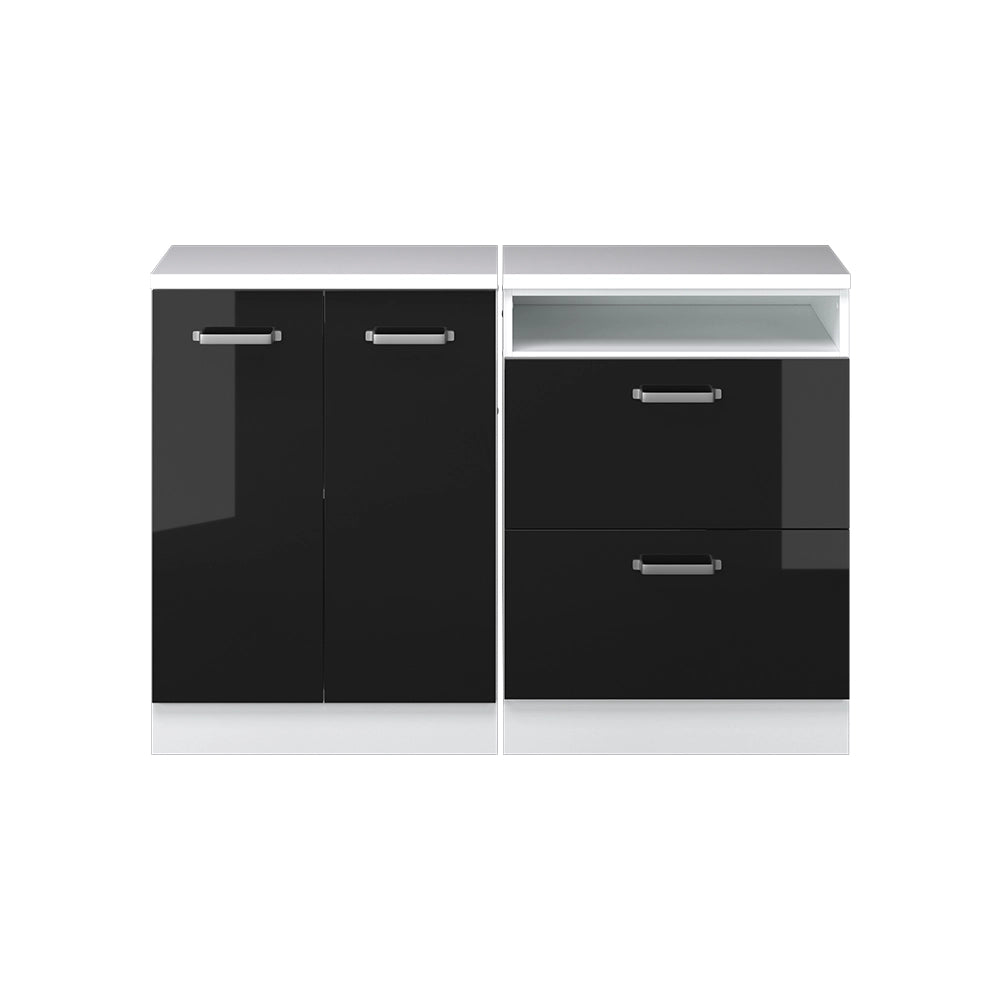 Set di mobili sottotetto Rion Nero lucido/Bianco 120 cm Set di 2 carcasse armadio profondità 60 cm Vicco