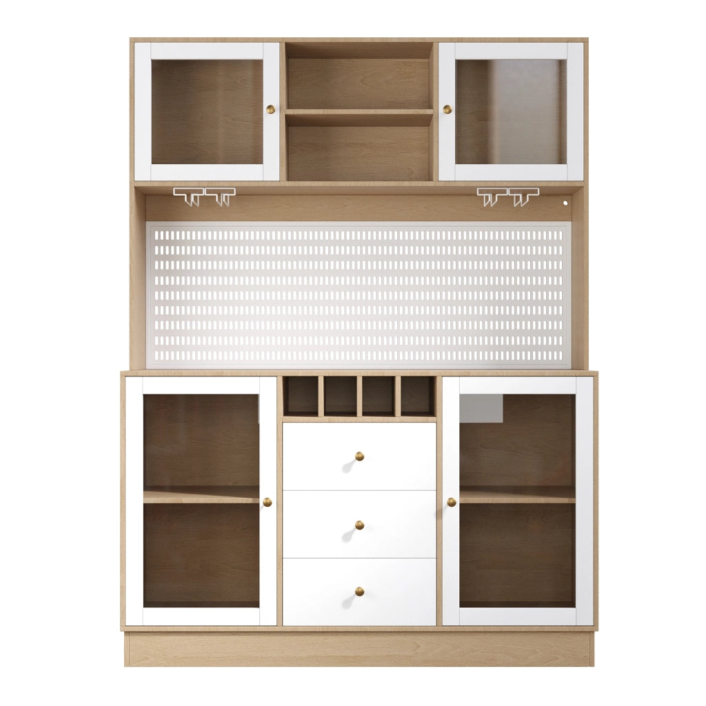 Colonna da cucina con LED, porta calici e ripiani regolabili, MDF e vetro, bianco 140 × 40 × 185,7 cm