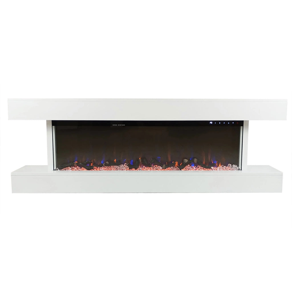 Camino Elettrico da Parete o Incasso Alaro Ultra+ 152x18x52 cm Effetto Fiamma Telecomando in MDF Bianco
