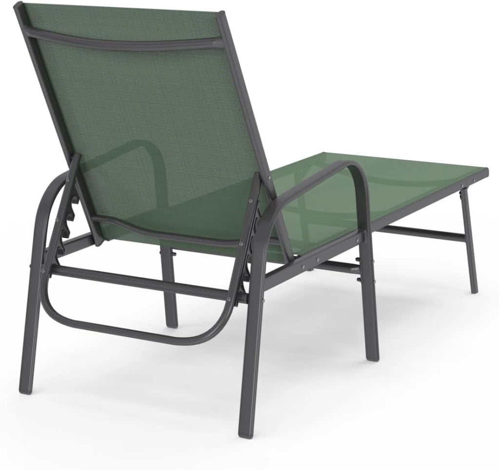 Set di 2 lettini da Giardino reclinabili FIDJI in Acciaio e Tessuto Verde Oliva