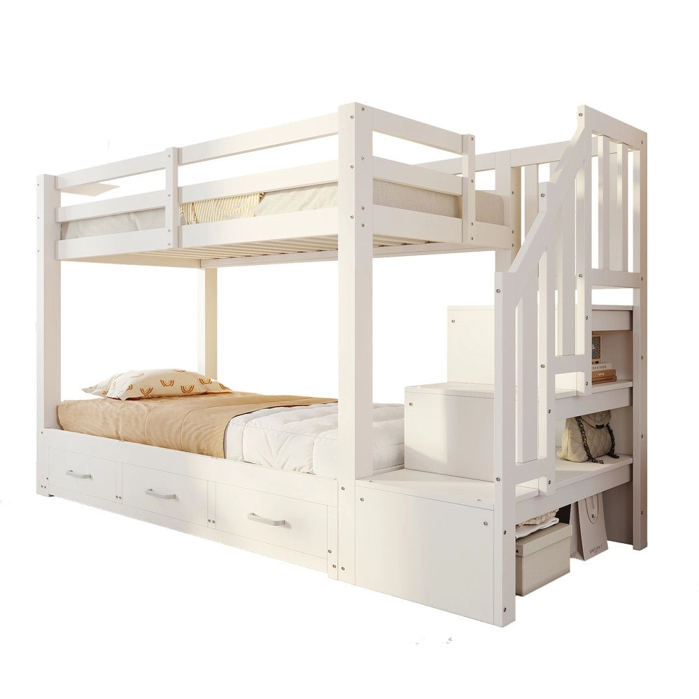 Letto a Castello con Letto Estraibile e Cassetti ¨C Xylo ¨C Legno Bianco 90x200