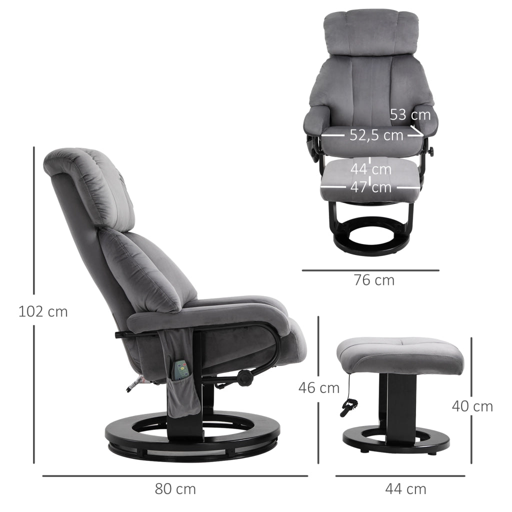 Poltrona Relax Massaggiante Girevole con Poggiapiedi ¨C zephmum ¨C Grigio, Velluto