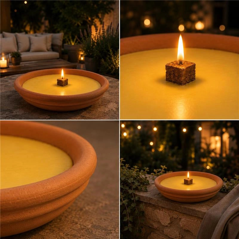 SET 6 CANDELE ALLA CITRONELLA IN CIOTOLA DI TERRACOTTA Ø14 CM – CANDELE DA ESTERNO