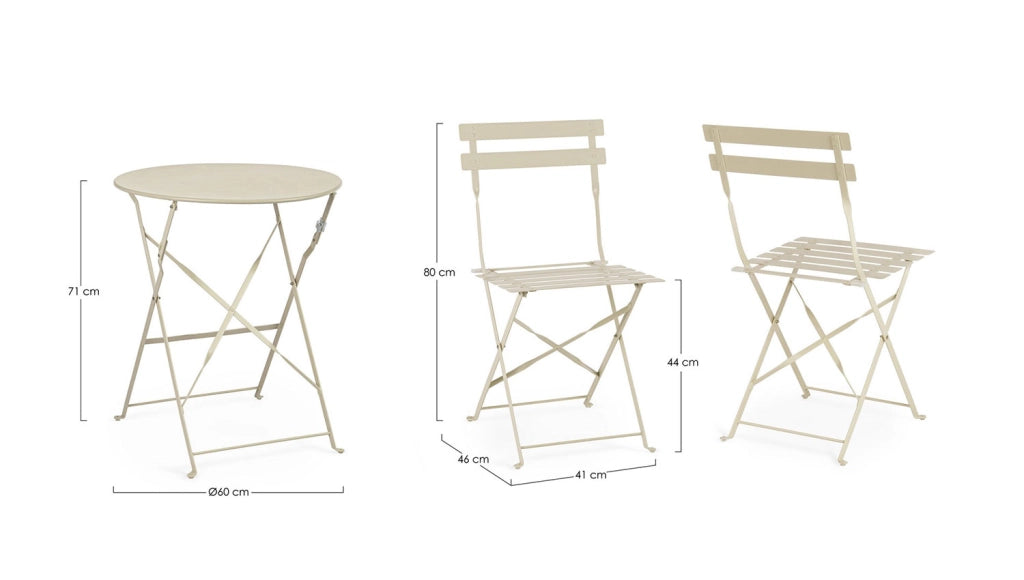 Set 3 Pezzi Bistrot da Giardino con Tavolo e 2 Sedie in Acciaio Verniciato Austin Gypsum