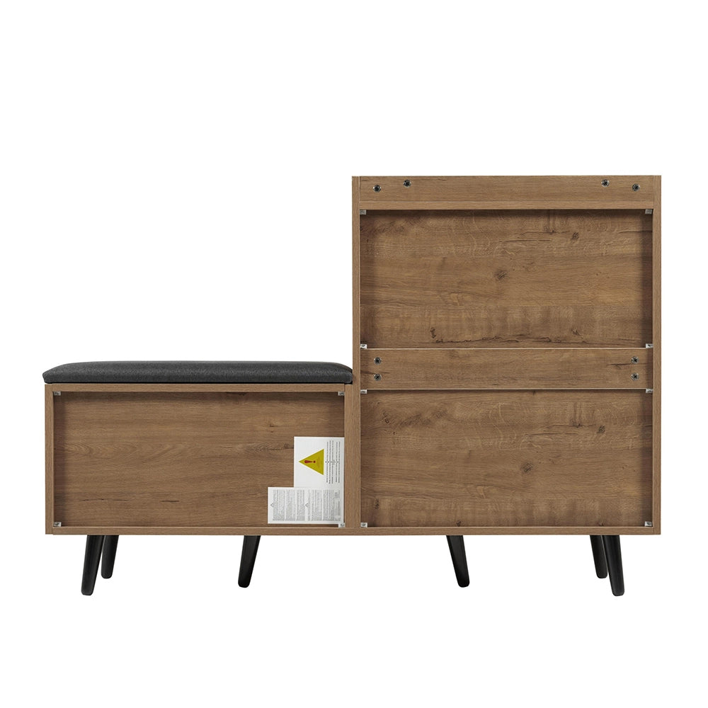 Armadietto scarpe moderno - Xylo - L120/P34/H82 - Venature legno, 4 ante, maniglie metalliche asimmetriche