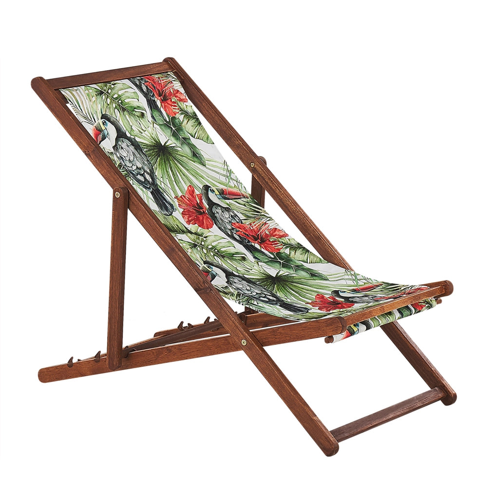 Set di 2 sedie a sdraio da giardino con struttura in legno di acacia scuro con motivo a forma di tucano sedile ad amaca reclinabile