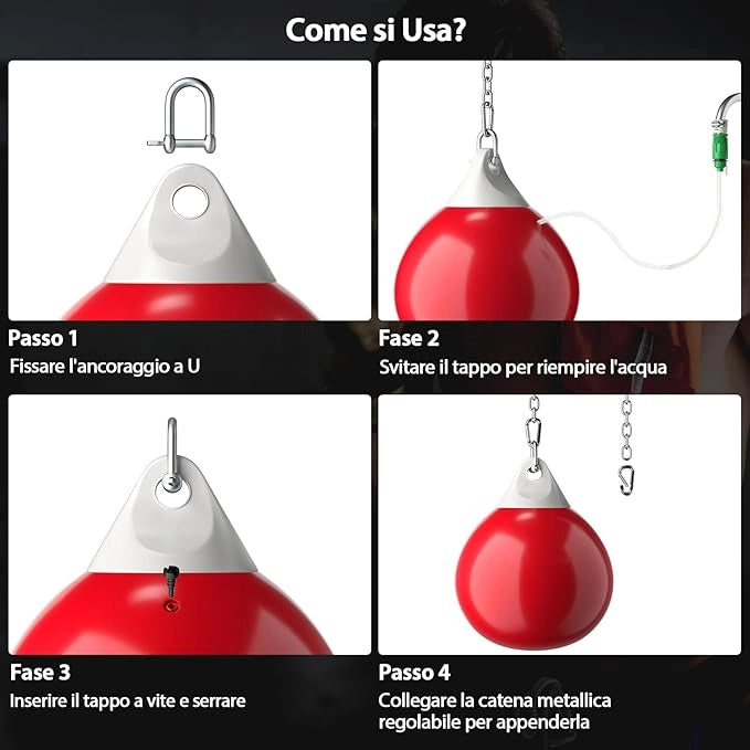Sacco da Boxe per Bambini ed Adulti 50 kg, Sacco da Boxe ad Acqua con Catena Metallica Regolabile, Ganci, Fibbie di Assicurazione e Tubo dell’Acqua