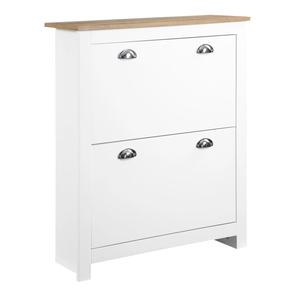 Scarpiera Slim 2 Cassetti a Ribalta e Ripiano Regolabile per 12 Paia di Scarpe. 79x23x90.5 cm. Bianco