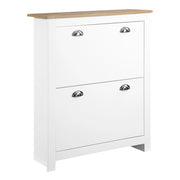 Scarpiera Slim 2 Cassetti a Ribalta e Ripiano Regolabile per 12 Paia di Scarpe. 79x23x90.5 cm. Bianco