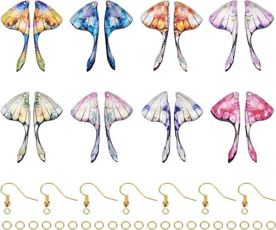 8 paia di orecchini con ali di farfalla, pendenti con ali d'insetto, orecchini con anelli e ganci per orecchini per DIY gioielli