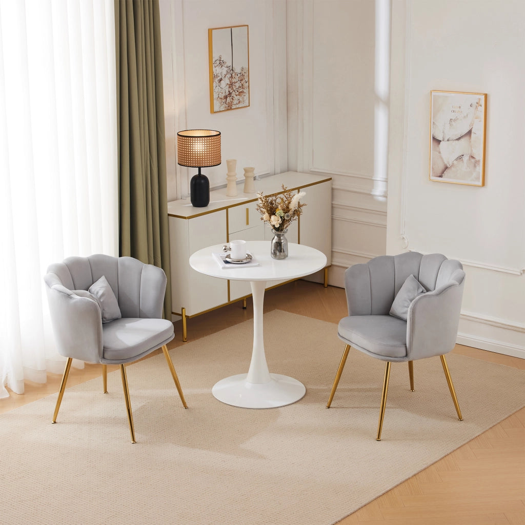 Fauteuil in velluto con schienale a petalo, cuscini e gambe in metallo dorato, grigio set 2 pezzi