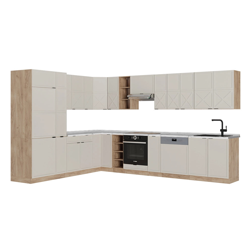 Cucina angolare completa Fame-Line GrigioBeige/Rovere dorato 347 x 60 cm, PL Marmo Vicco
