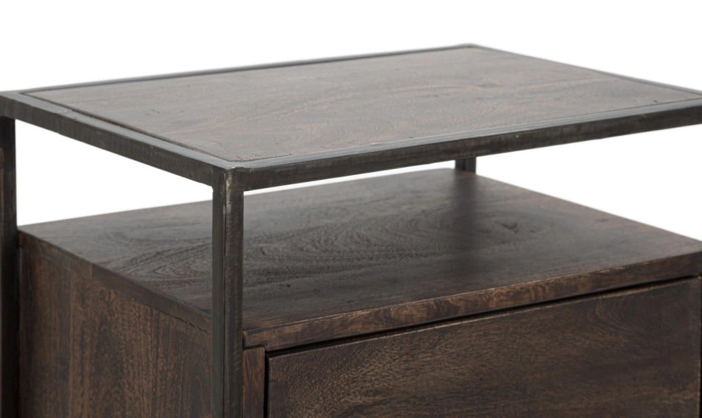 Comodino Elegante in Legno di Acacia Nilotica cm 45x30x66 con Anta e Ripiano