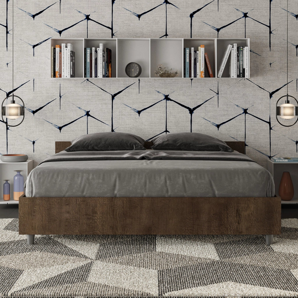 Letto Matrimoniale 160x190 cm con Rete e Contenitore Alzata Comoda Testata Bassa Nuamo Noce