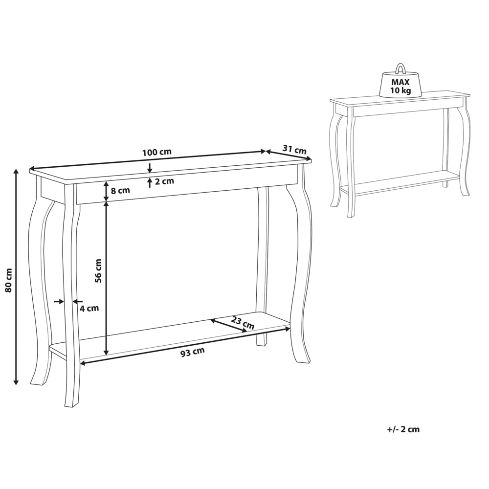 Consolle Bianco 100 x 30 cm Scaffale Espositore Moderno in Stile Francese Soggiorno Corridoio Camera da Letto
