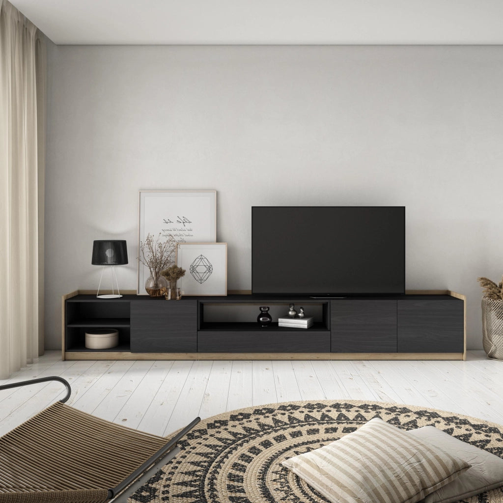 Mobile TV Soggiorno, 310x50x37 cm, Per TV fino a 80", Mobile Soggiorno, Nero e rovere