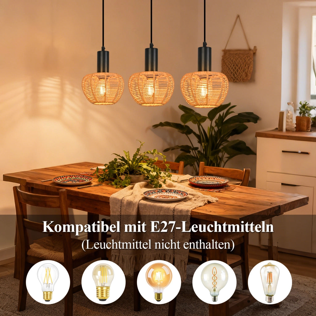 Lampada a sospensione ZMH nera E27 a 3 luci per sala da pranzo e camera da letto