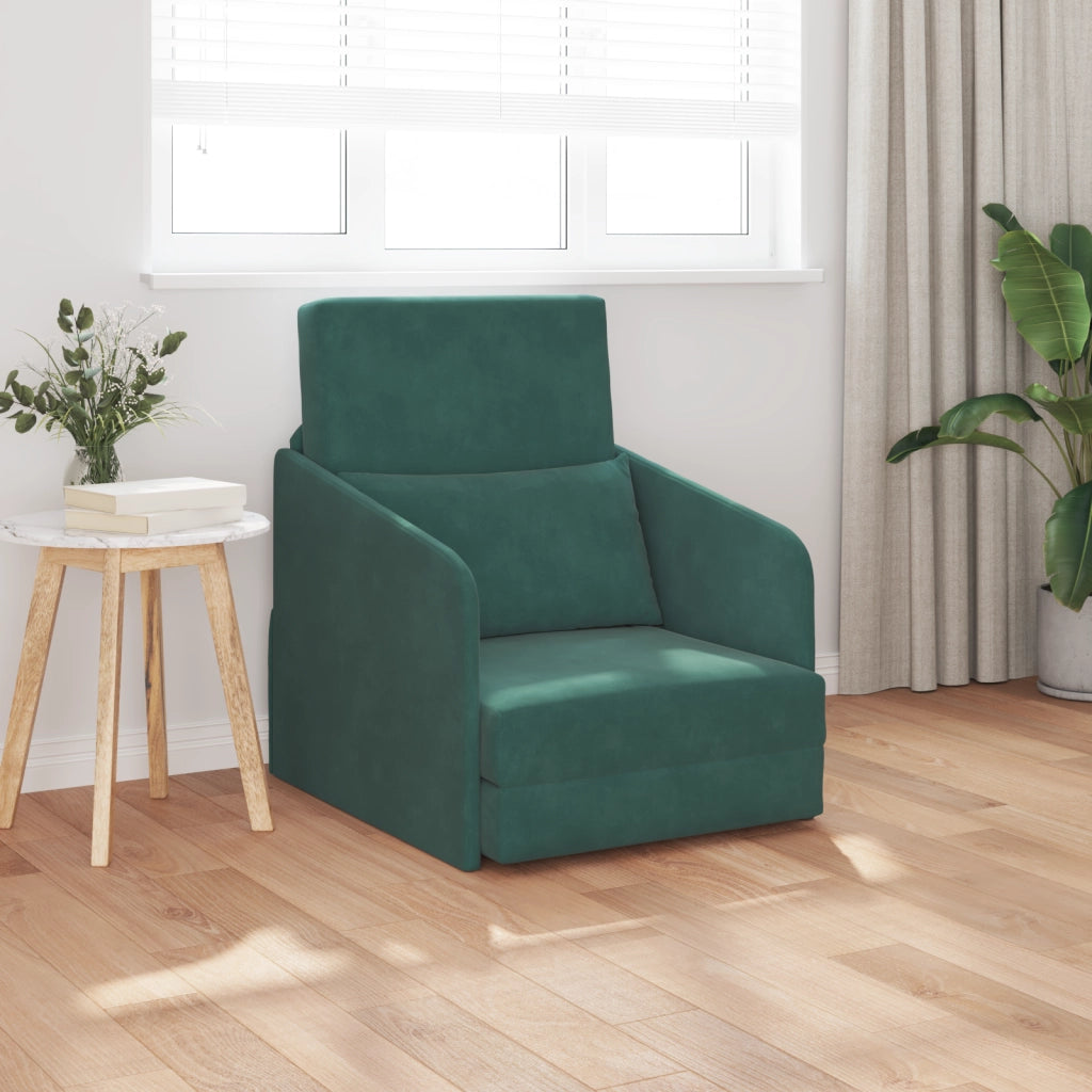 Divano Letto 2-in-1 Verde Scuro 65x80x83 cm Velluto