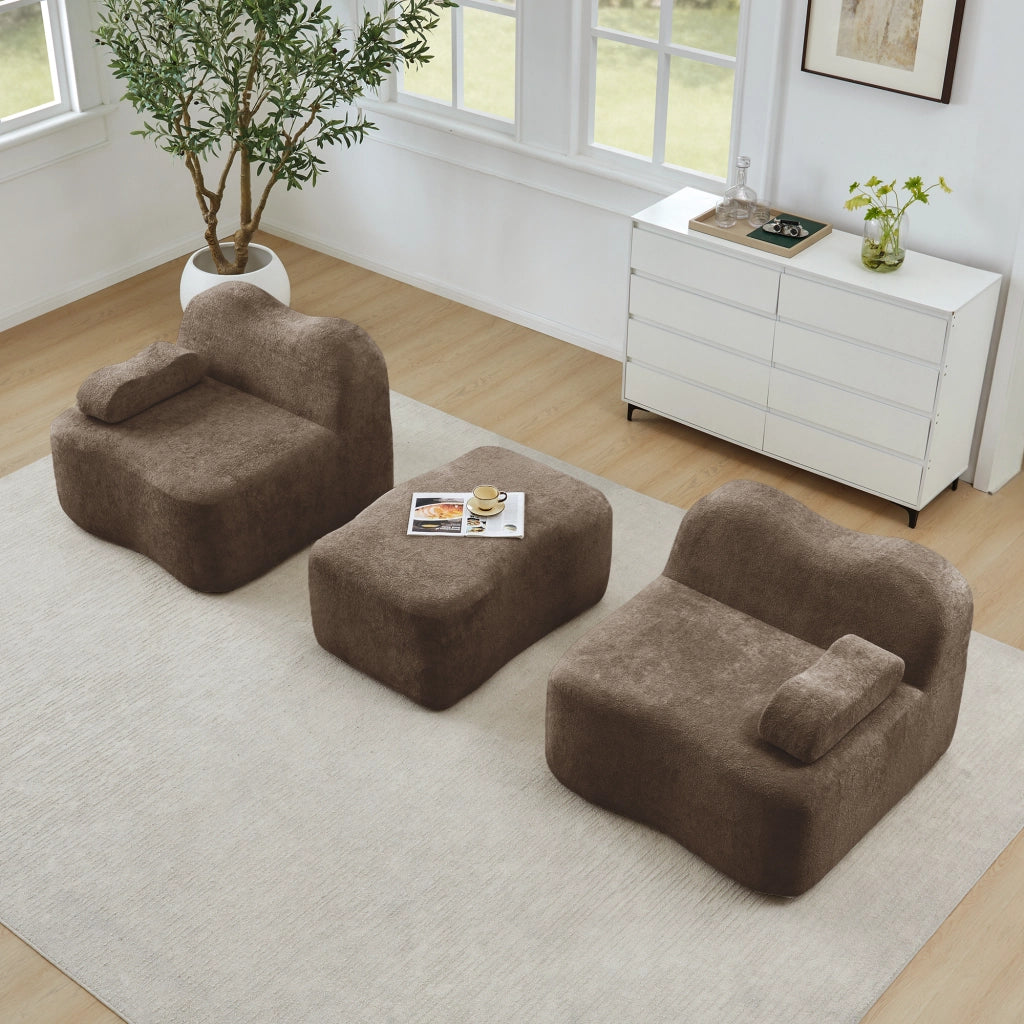Divano Angolare Modulare 2 Posti con Ottoman ¨C MINIMAL ¨C Tessuto Marrone, Braccioli Mobili