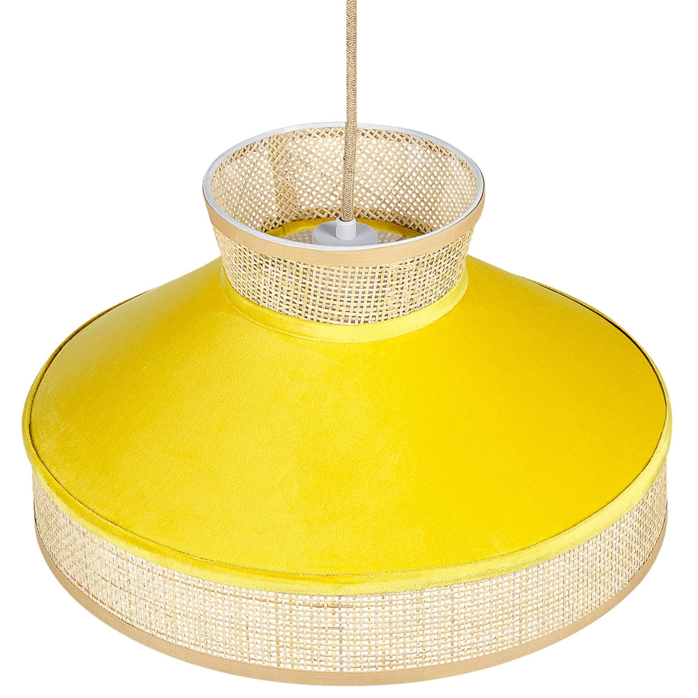 Lampadario lampada a sospensione in rattan giallo naturale con paralume in velluto boho illuminazione