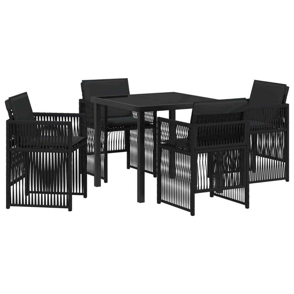 Set da Pranzo da Giardino da 5 Pezzi con Cuscini Neri Rattan