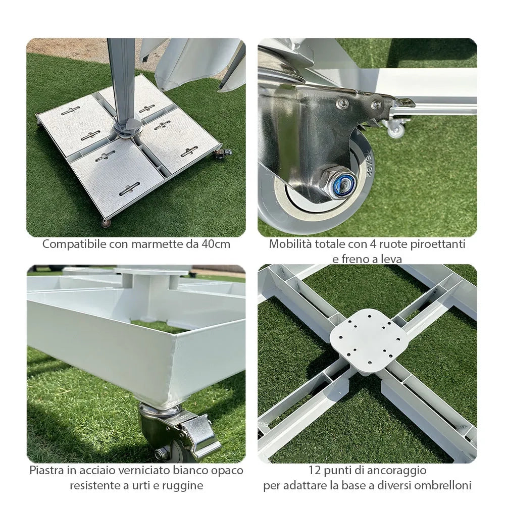 Tempo Style - Base ombrellone a piastra con ruote da 21kg – Bianco