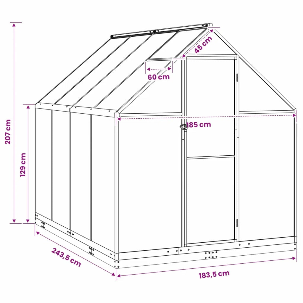 Serra da Giardino con porta Antracite 183,5 x 243,5 x 207 cm