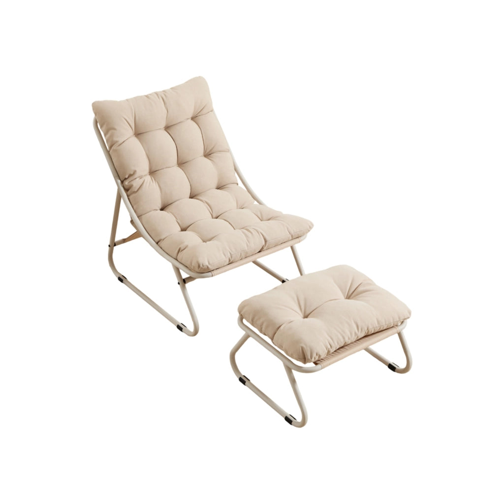 Poltrona lounge da esterno con pouf 65x78x86 cm in acciaio beige