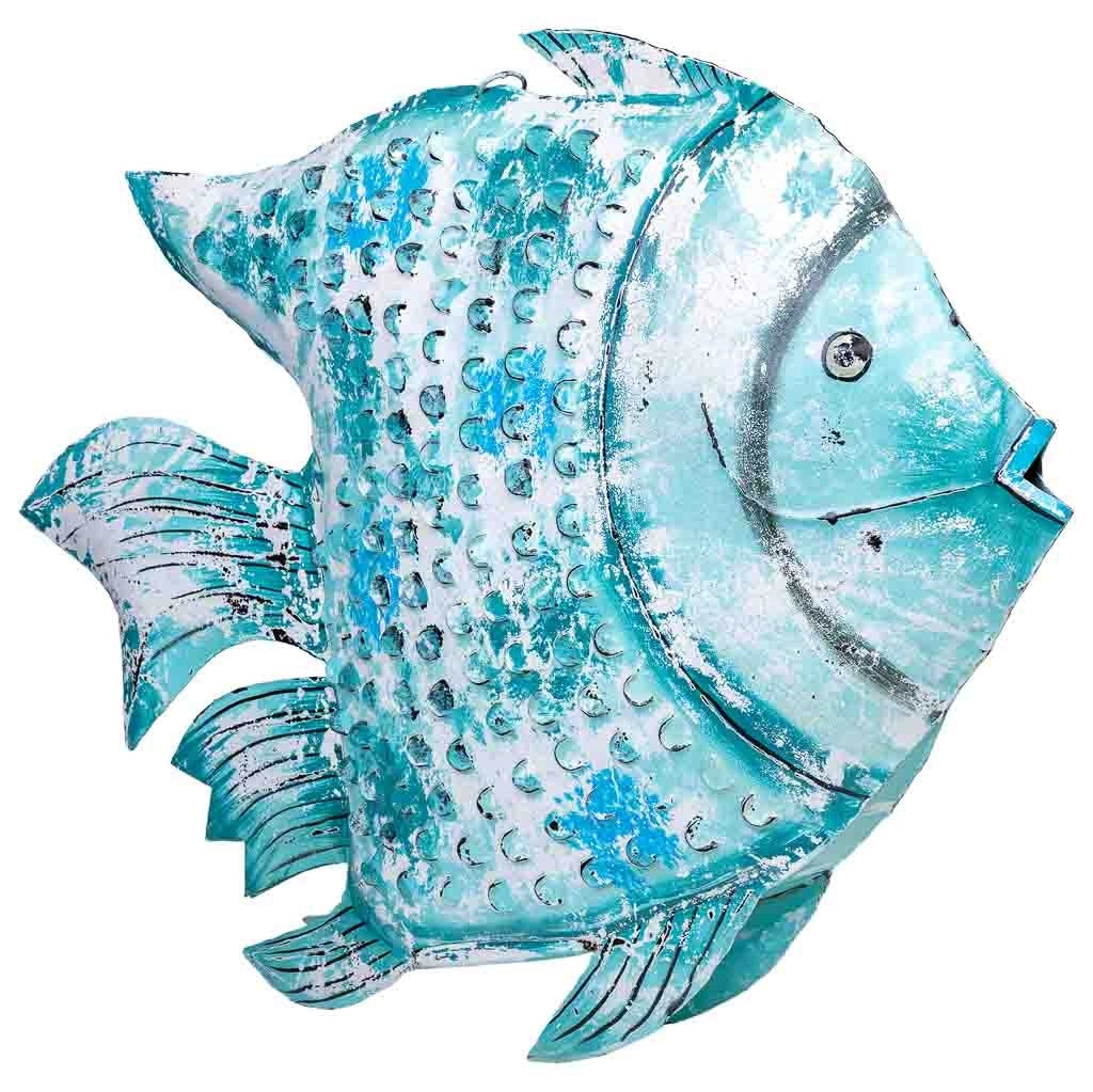 Pesce portacandela metallo invecchiato blu 107x15x83h cm