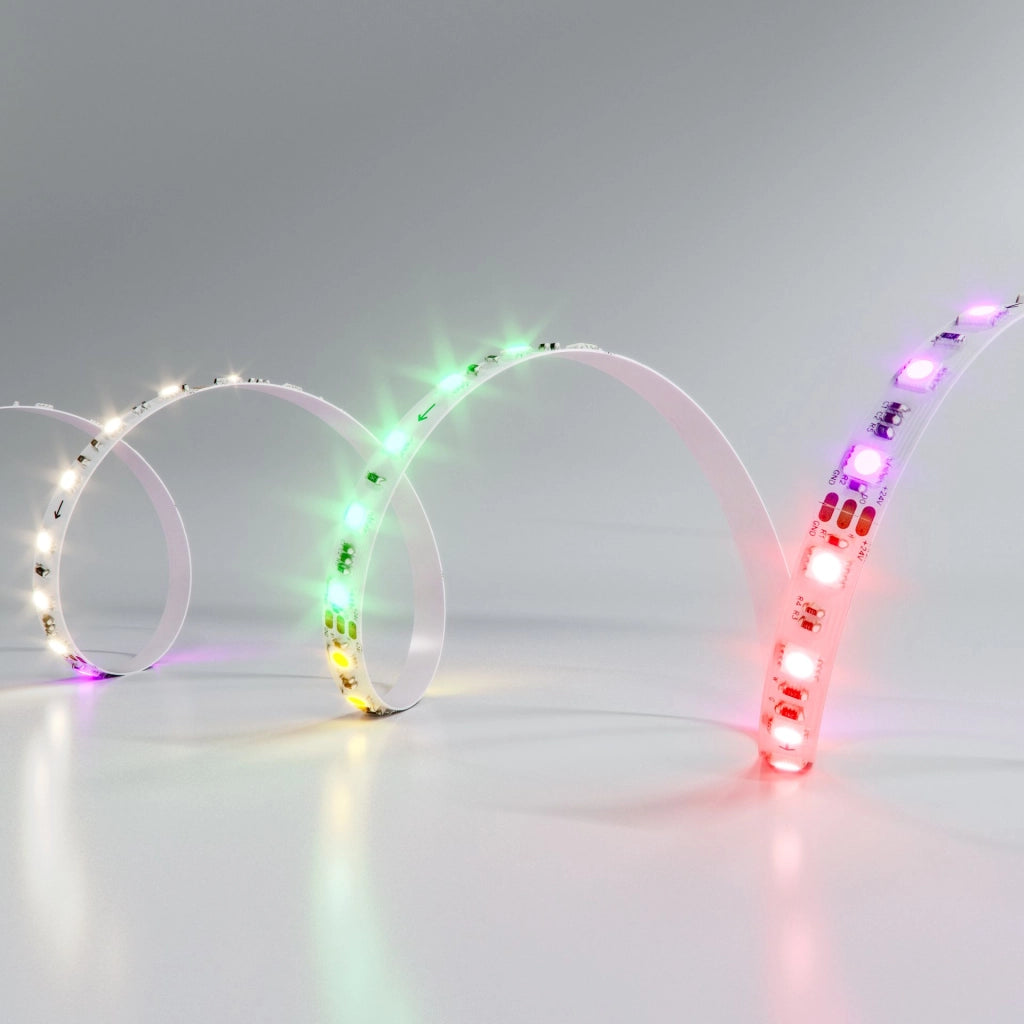 Fine SPI-3 Striscia LED RGB+3000K 5m 11W/m 24V IP20 Tecnologia SPI Controllo Pixel per Pixel Densità 60 LED/m Alta Qualità Illuminazione Professionale