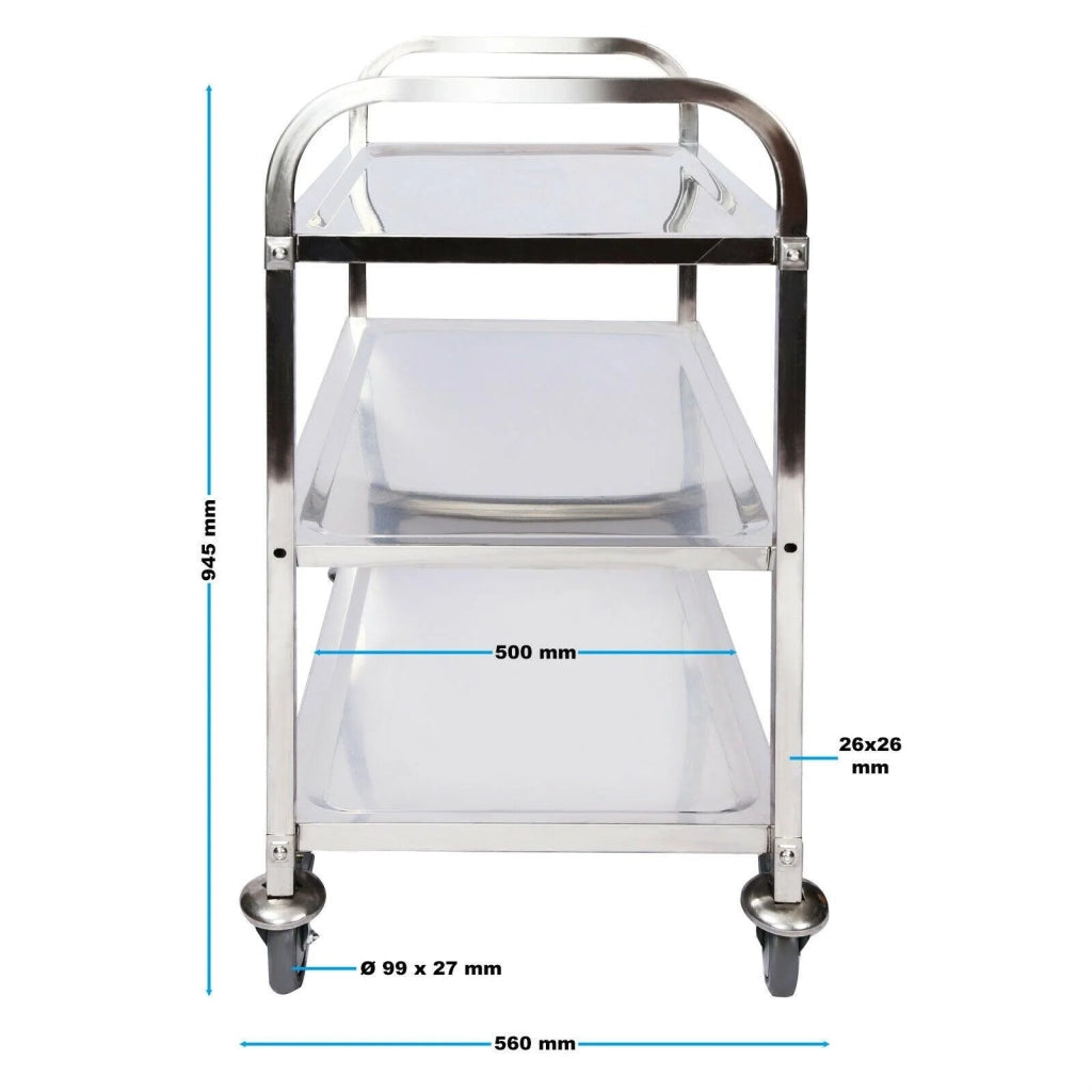 Carrello di servizio in acciaio raffinato con 3 ripiani fino a 150 kg carrello da cucina mobile acciaio inox 16_0002576