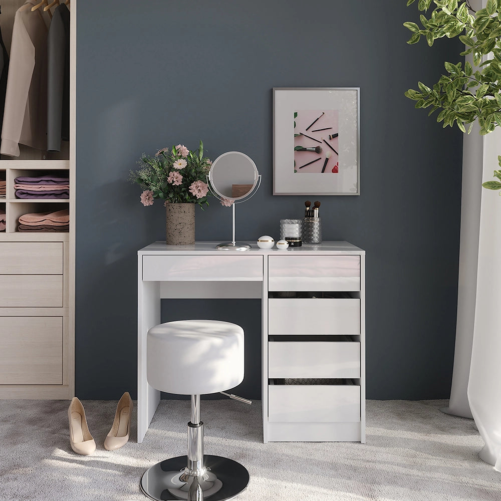 Vicco Tavolo da toeletta Bianco/bianco lucido 89.8 cm con sgabello