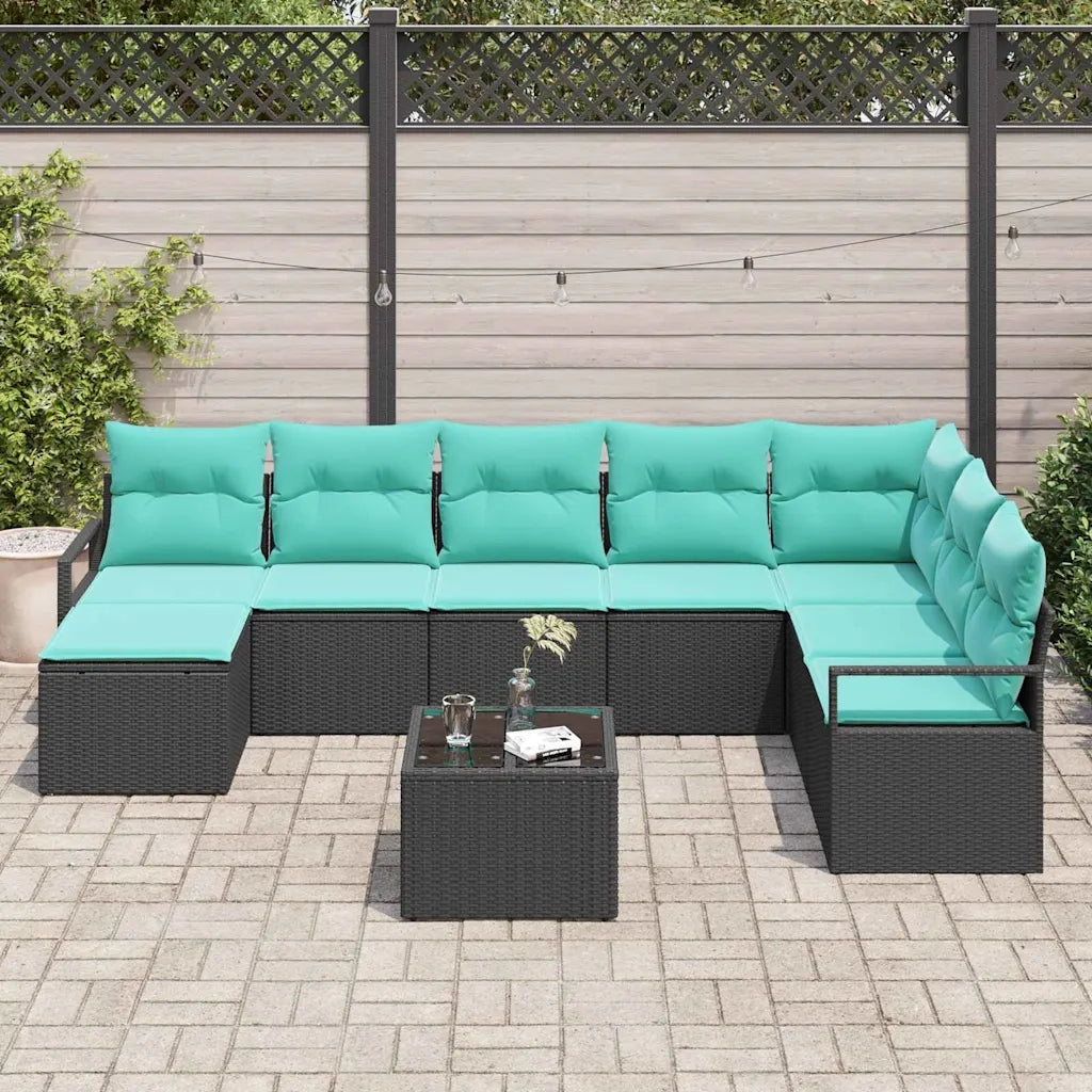 Set di divani con cuscino 9 pcs Nero polyrattan 3346516