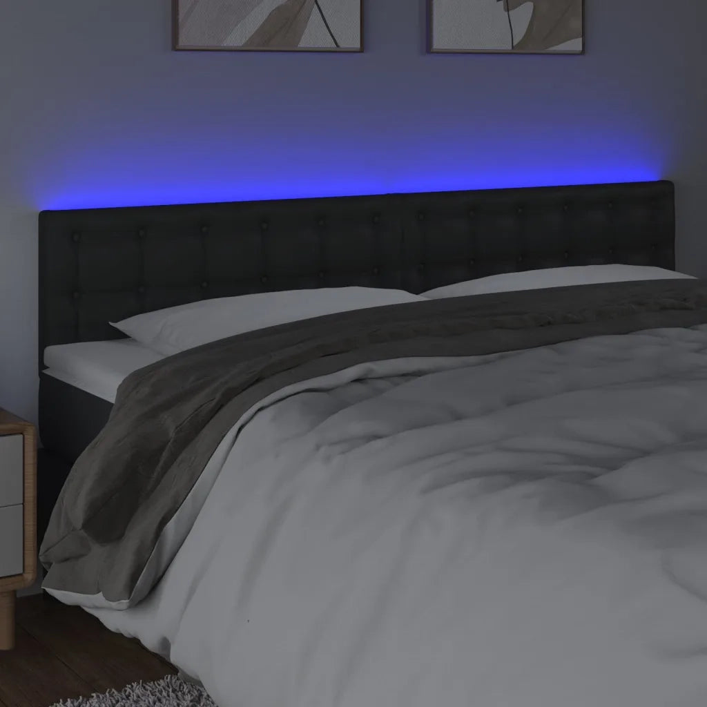Testiera | Testata a LED Nera 200x5x78/88 cm in Similpelle