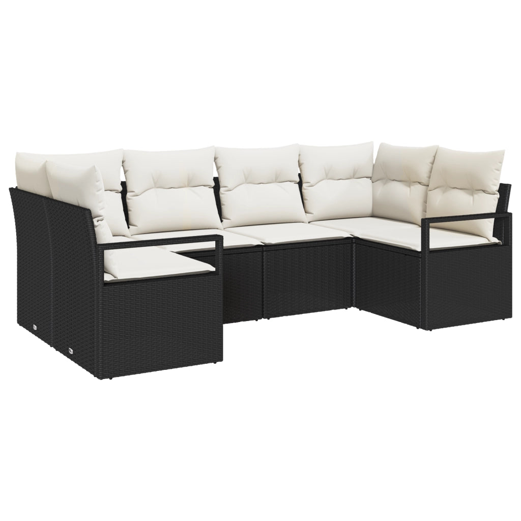 Set Divano da Giardino con 6 Pezzi e Cuscini Rattan Nero