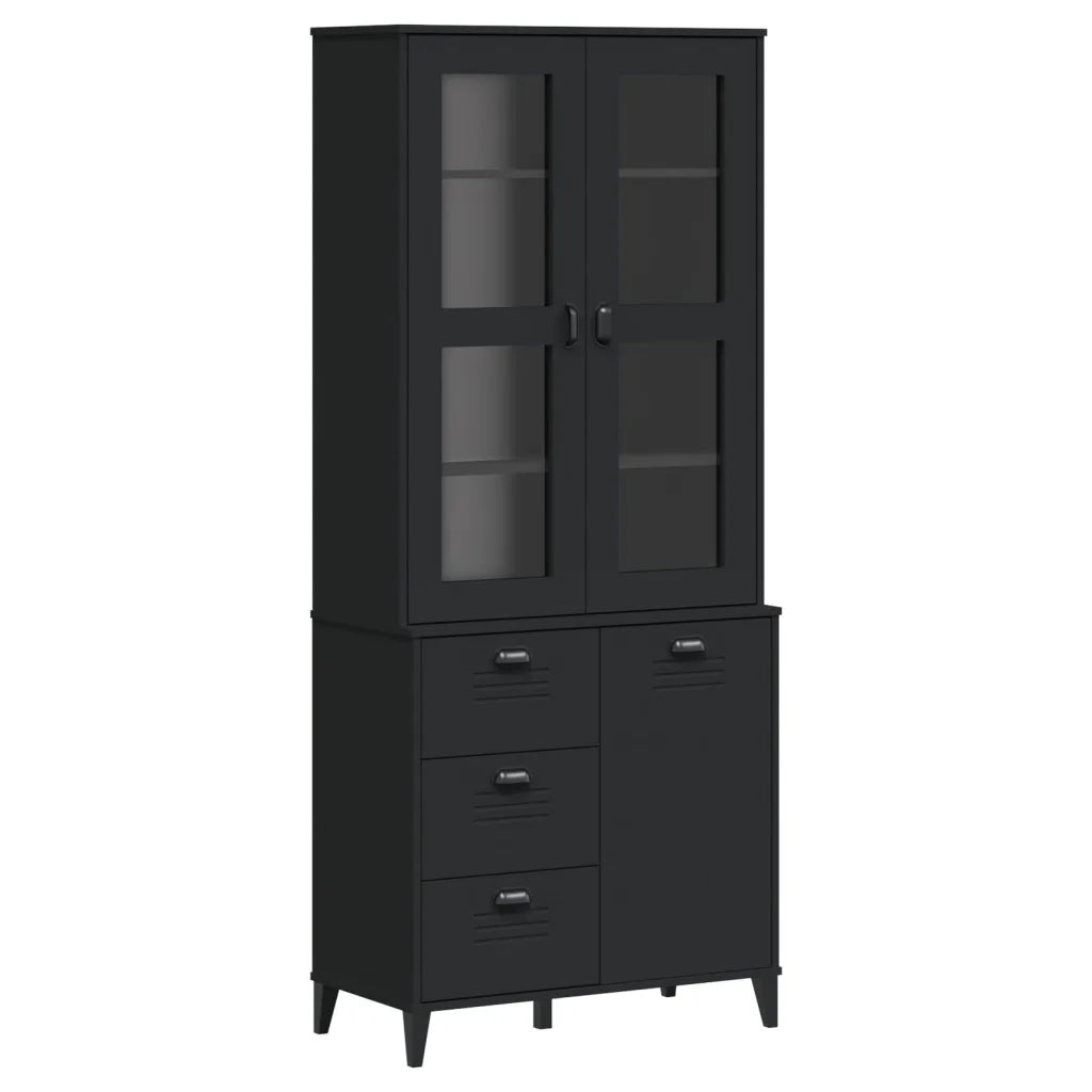 Credenza VIKEN Nera 80x40x190 cm in Legno Massello di Pinocod mxl 116285