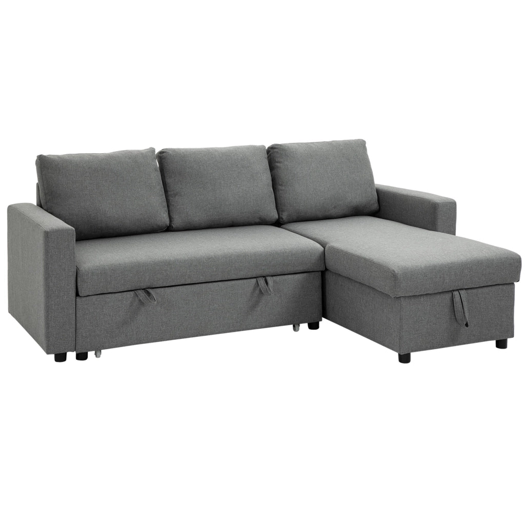 EasyComfort Divano Letto 3 Posti e Penisola con Contenitore, Rivestimento Tessuto Effetto Lino, 211.5x146x85cm