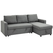 EasyComfort Divano Letto 3 Posti e Penisola con Contenitore, Rivestimento Tessuto Effetto Lino, 211.5x146x85cm