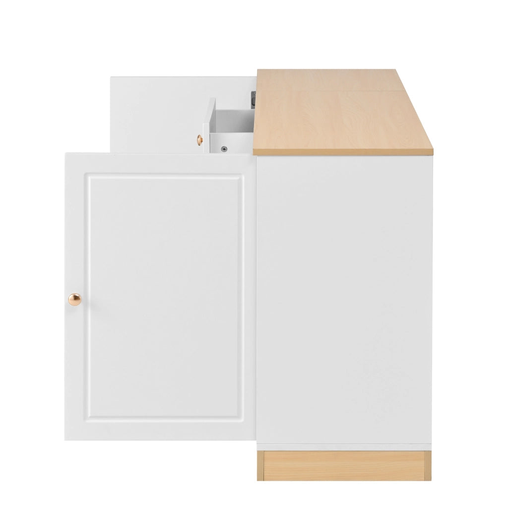 Sideboard bianco e legno con 2 ante, 2 cassetti e vano chiuso centrale, 135,5 x 39 x 76 cm