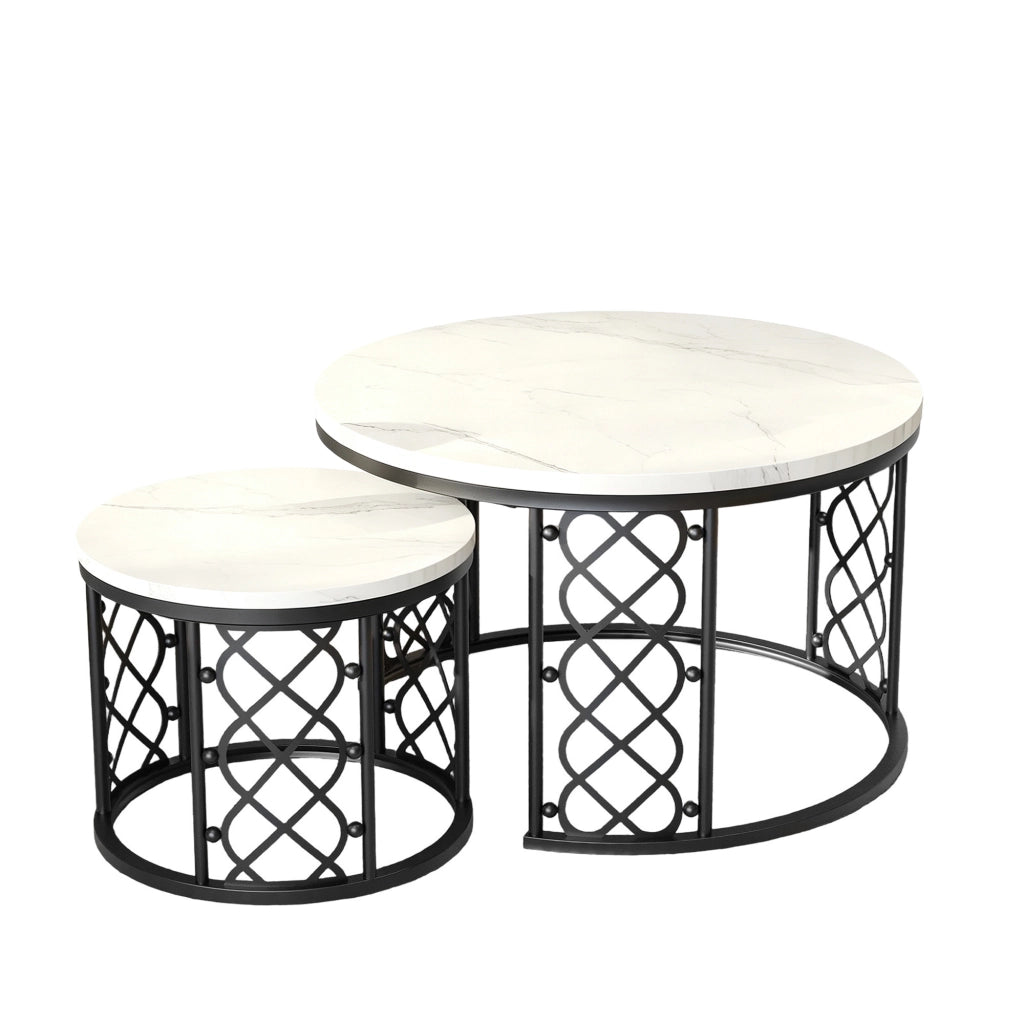 Set di 2 tavolini da salotto effetto marmo bianco con struttura in metallo