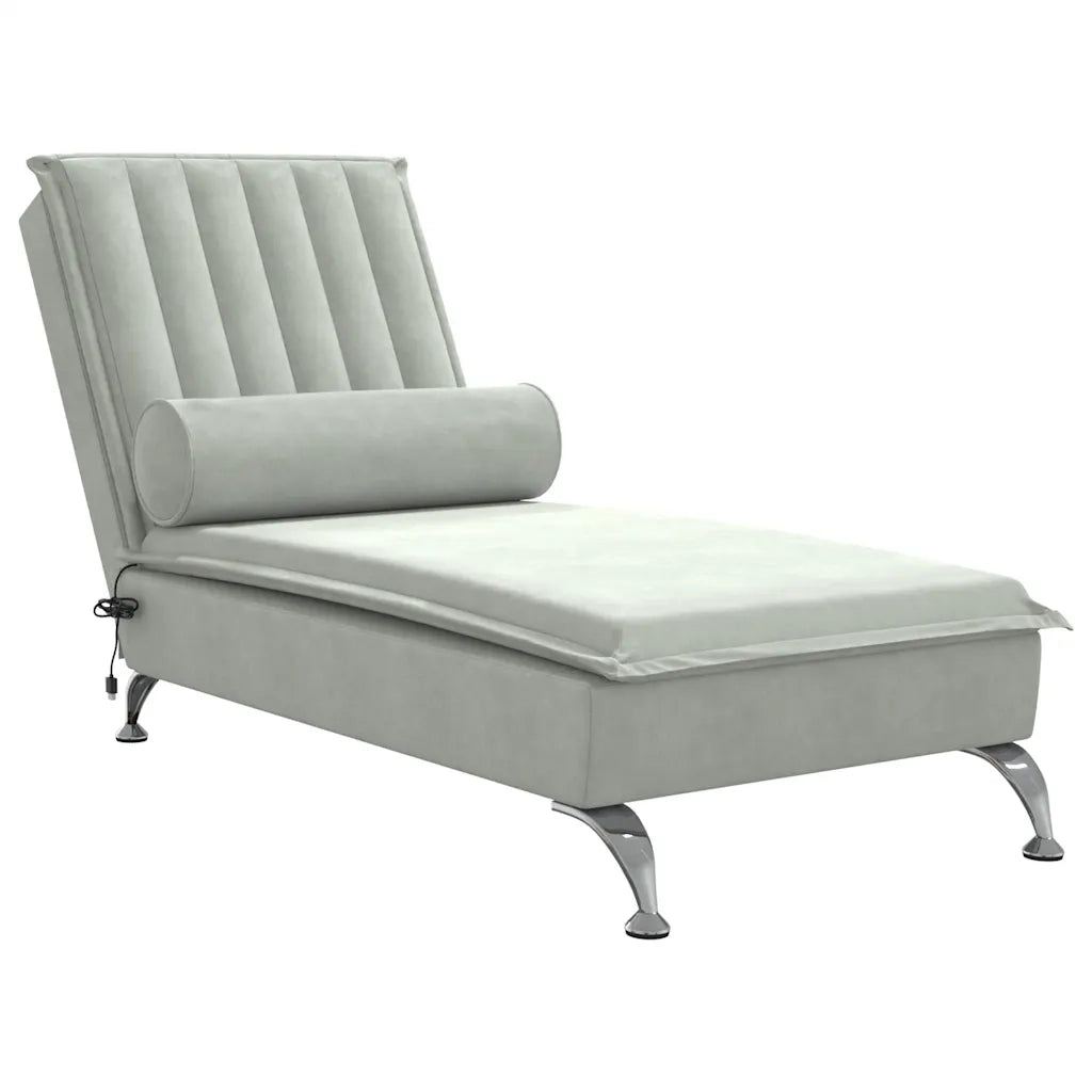 Chaise Longue Massaggi Cuscino a Rullo Grigio Chiaro in Velluto CFW2916795